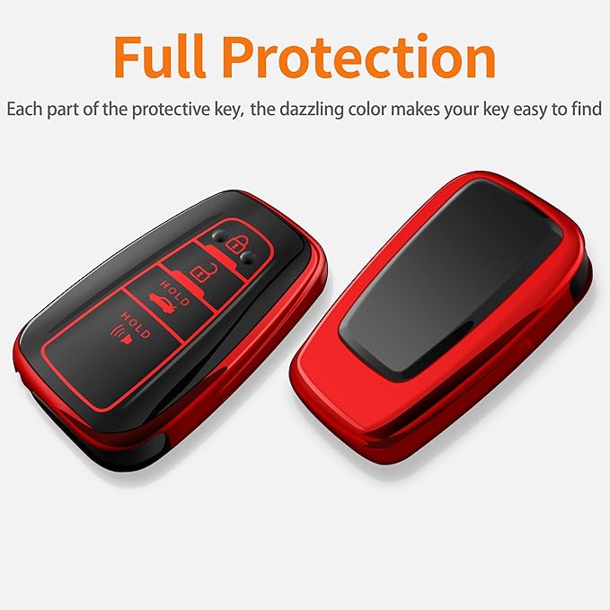 Sindeda Compatible With Toyota Key fob Cover with Leather Keychain,Soft TPU Full Cover Protection,Key fob case for RAV4 Camry Avalon Corolla Highlander C-HR Prius Smart Remote,Key Fob Shell