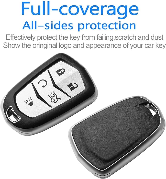 Sindeda for Cadillac Key Fob Cover with Keychain Key Case Key Shell 360 Degree Full Protection Compatible with Cadillac Escalade CTS SRX XT5 ATS STS CT6 5-Buttons