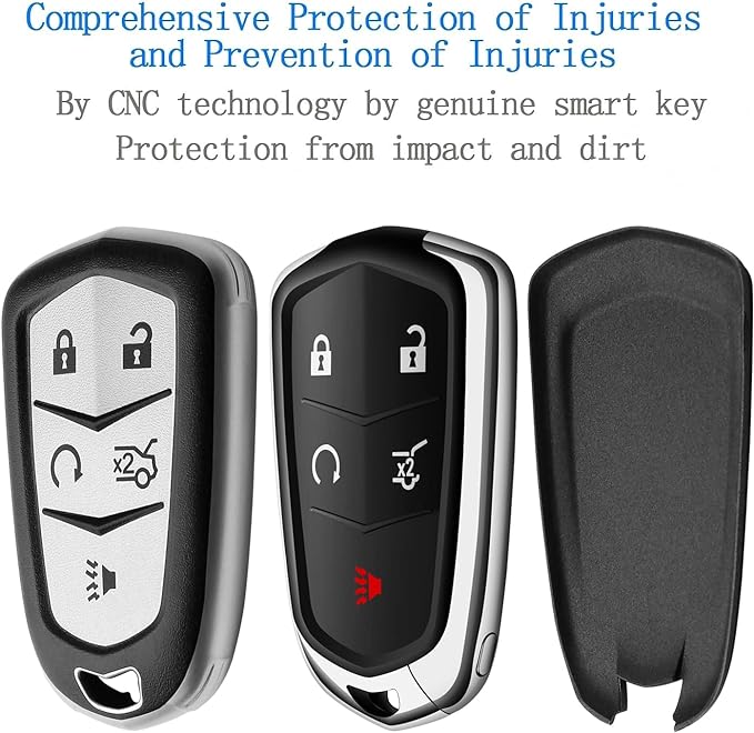 Sindeda for Cadillac Key Fob Cover with Keychain Key Case Key Shell 360 Degree Full Protection Compatible with Cadillac Escalade CTS SRX XT5 ATS STS CT6 5-Buttons