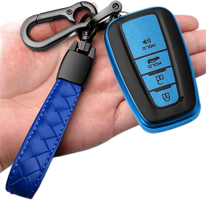 Sindeda Compatible With Toyota Key fob Cover with Leather Keychain,Soft TPU Full Cover Protection,Key fob case for RAV4 Camry Avalon Corolla Highlander C-HR Prius Smart Remote,Key Fob Shell