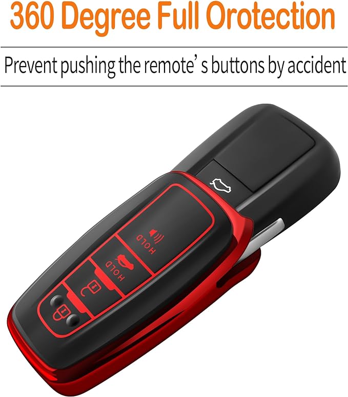 Sindeda Compatible with Toyota Key fob Cover with Leather Keychain,Soft TPU Full Cover Protection,Key fob case for RAV4 Camry Avalon Corolla Highlander C-HR Prius Smart Remote,Key Fob Shell