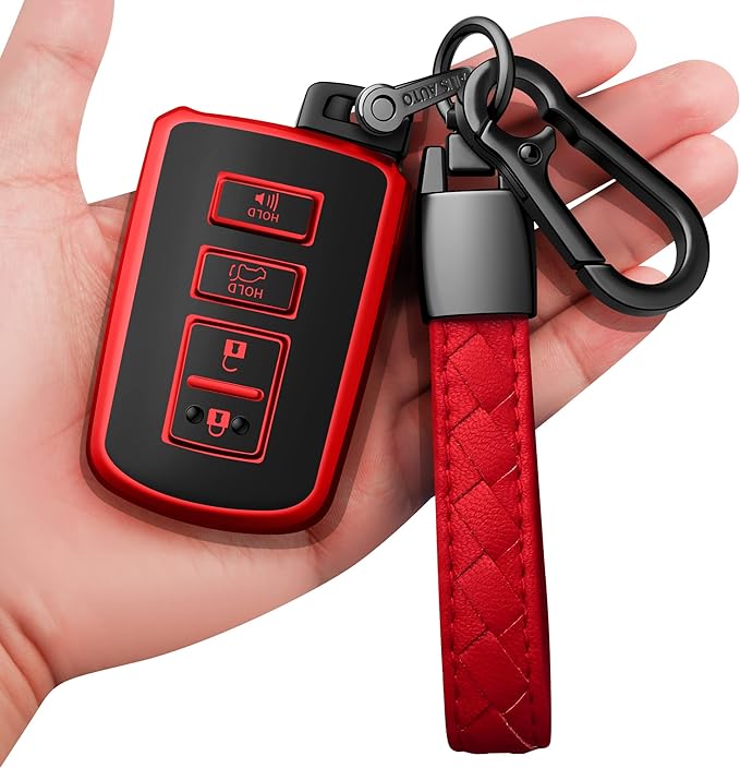 indeda for Toyota Key fob Cover with Leather Keychain,Soft TPU Full Cover Protection Key Case for Toyota Corolla, Camry, Avalon, Rav 4, Highlander Key Fob Shell