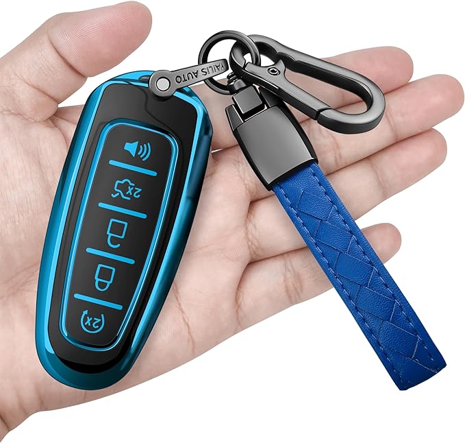 Sindeda for Ford Key Fob Cover with Keychain Soft Full Protection Key Shell Key Case Compatible with Ford C-Max Edge Escape Expedition Explorer Flex Focus Taurus Lincoln MKS MKT MKX Navigator
