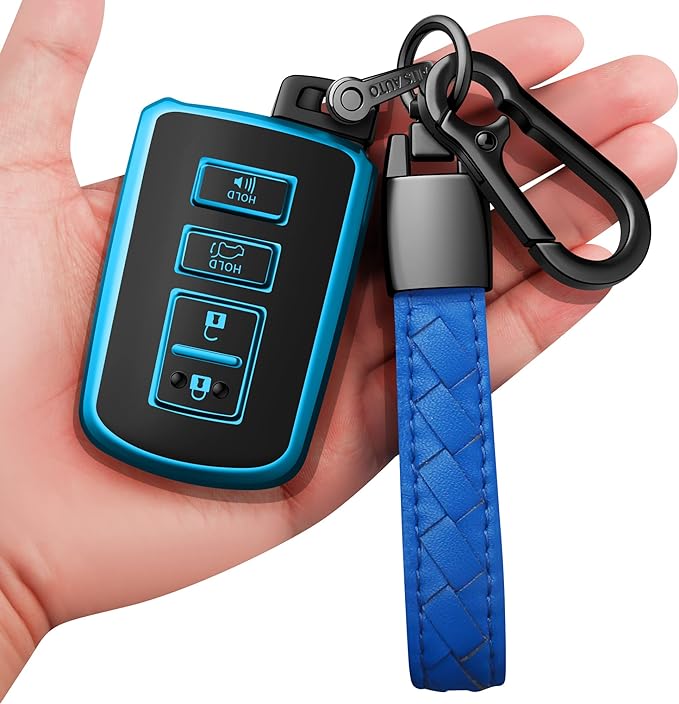 indeda for Toyota Key fob Cover with Leather Keychain,Soft TPU Full Cover Protection Key Case for Toyota Corolla, Camry, Avalon, Rav 4, Highlander Key Fob Shell