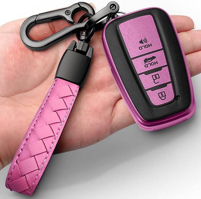 Sindeda Compatible with Toyota Key fob Cover with Leather Keychain,Soft TPU Full Cover Protection,Key fob case for RAV4 Camry Avalon Corolla Highlander C-HR Prius Smart Remote,Key Fob Shell