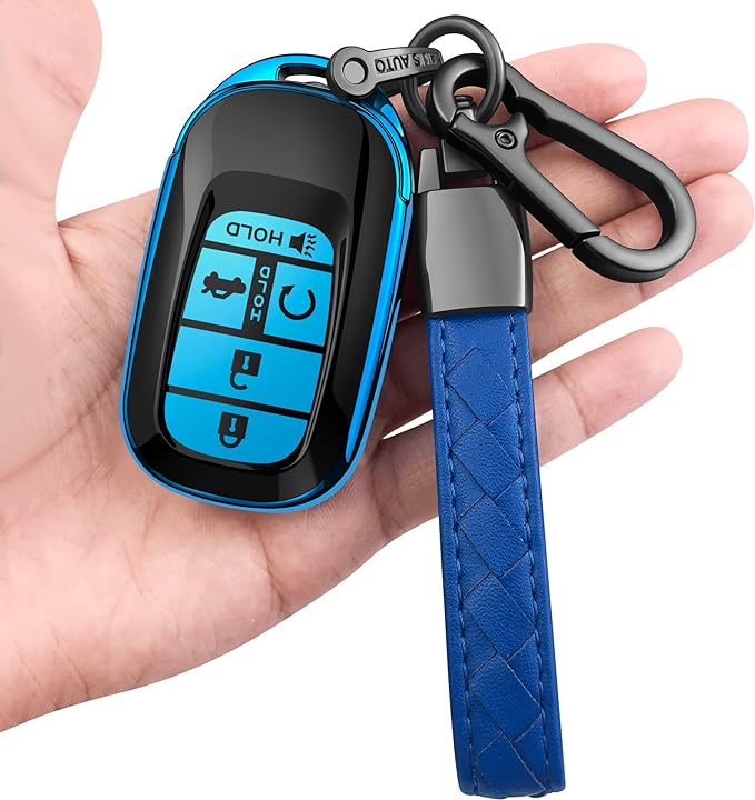 Sindeda for Honda Key fob Cover with Leather Keychain Soft TPU Full Cover Protection,for Honda 2022 Civic Accord,5 Buttons Key Fob Shell