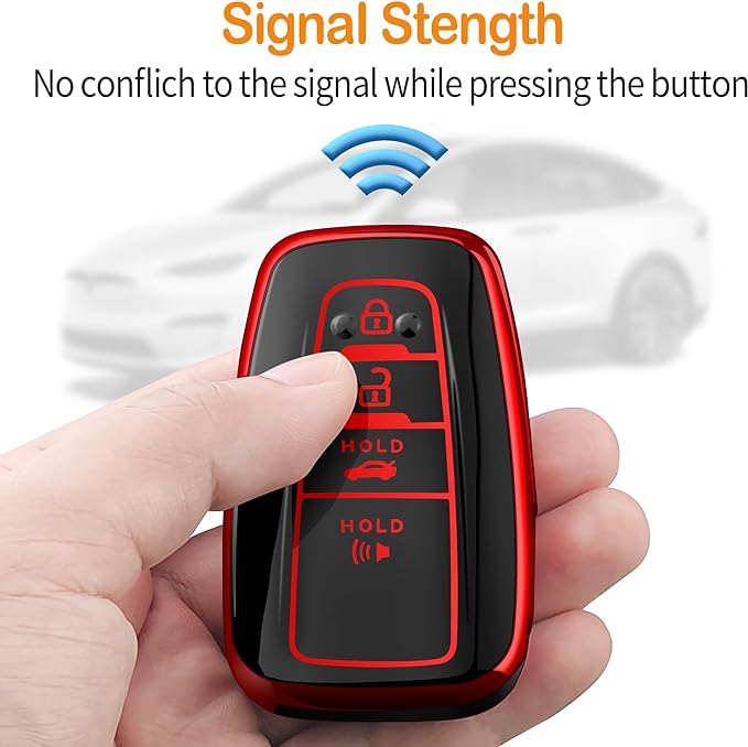 Sindeda Compatible with Toyota Key fob Cover with Leather Keychain,Soft TPU Full Cover Protection,Key fob case for RAV4 Camry Avalon Corolla Highlander C-HR Prius Smart Remote,Key Fob Shell