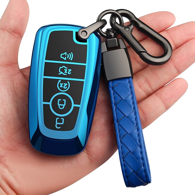Sindeda for Ford Key Fob Cover With Keychain Premium Soft TPU Full Protection Key Case Shell Compatible with Ford Explorer Mustang Fusion Escape F150 F250 F350 F450 F550 Edge