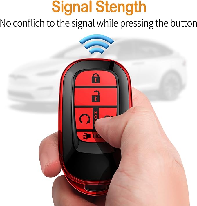 Sindeda for Honda Key fob Cover with Leather Keychain Soft TPU Full Cover Protection,for Honda 2022 Civic Accord,5 Buttons Key Fob Shell