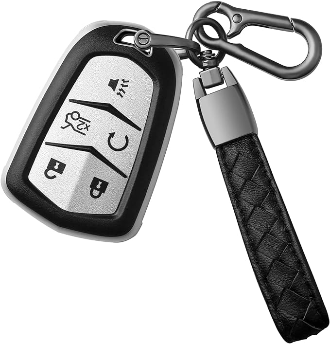 Sindeda for Cadillac Key Fob Cover with Keychain Key Case Key Shell 360 Degree Full Protection Compatible with Cadillac Escalade CTS SRX XT5 ATS STS CT6 5-Buttons