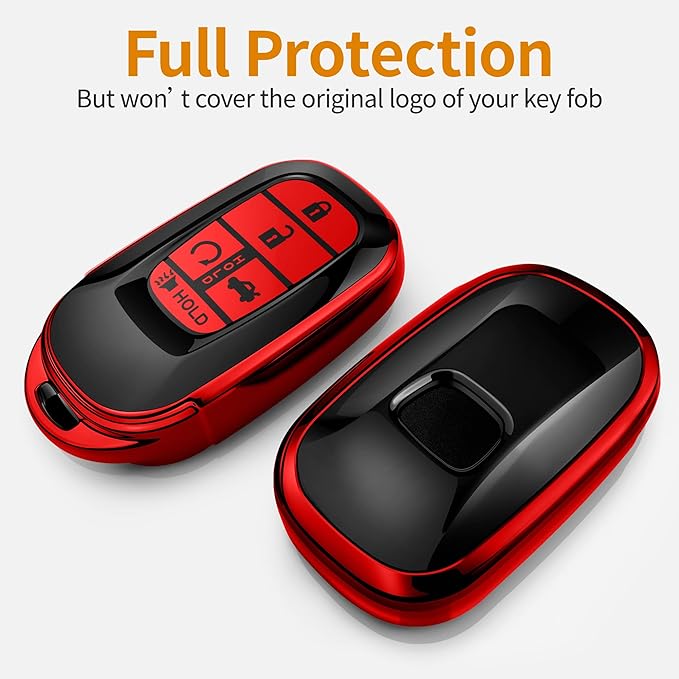 Sindeda for Honda Key fob Cover with Leather Keychain Soft TPU Full Cover Protection,for Honda 2022 Civic Accord,5 Buttons Key Fob Shell
