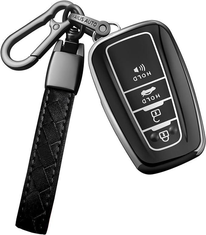 Sindeda Compatible With Toyota Key fob Cover with Leather Keychain,Soft TPU Full Cover Protection,Key fob case for RAV4 Camry Avalon Corolla Highlander C-HR Prius Smart Remote,Key Fob Shell