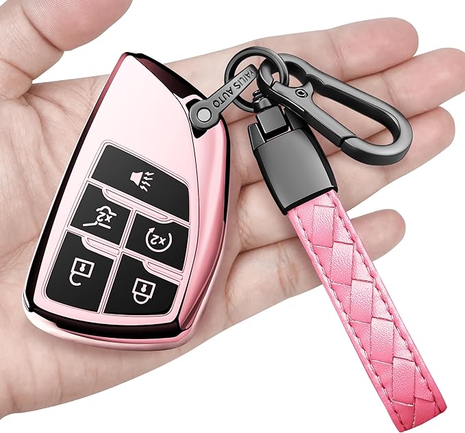 Sindeda for Chevy Key Fob Cover with Keychain Soft Full Protection Key Shell Key Case Compatible with 2021-2023 Chevrolet GMC Yukon Tahoe Suburban 1500