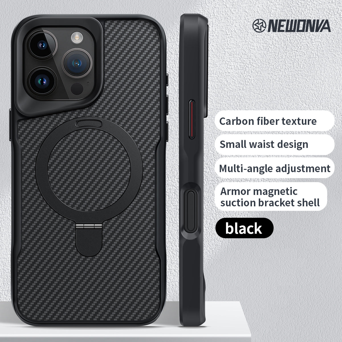 NEWONVA Original Design Magnetic Suction Bracket Phone Case, Compatible with iPhone 17/16/15/14/13/12, Samsung Smartphones