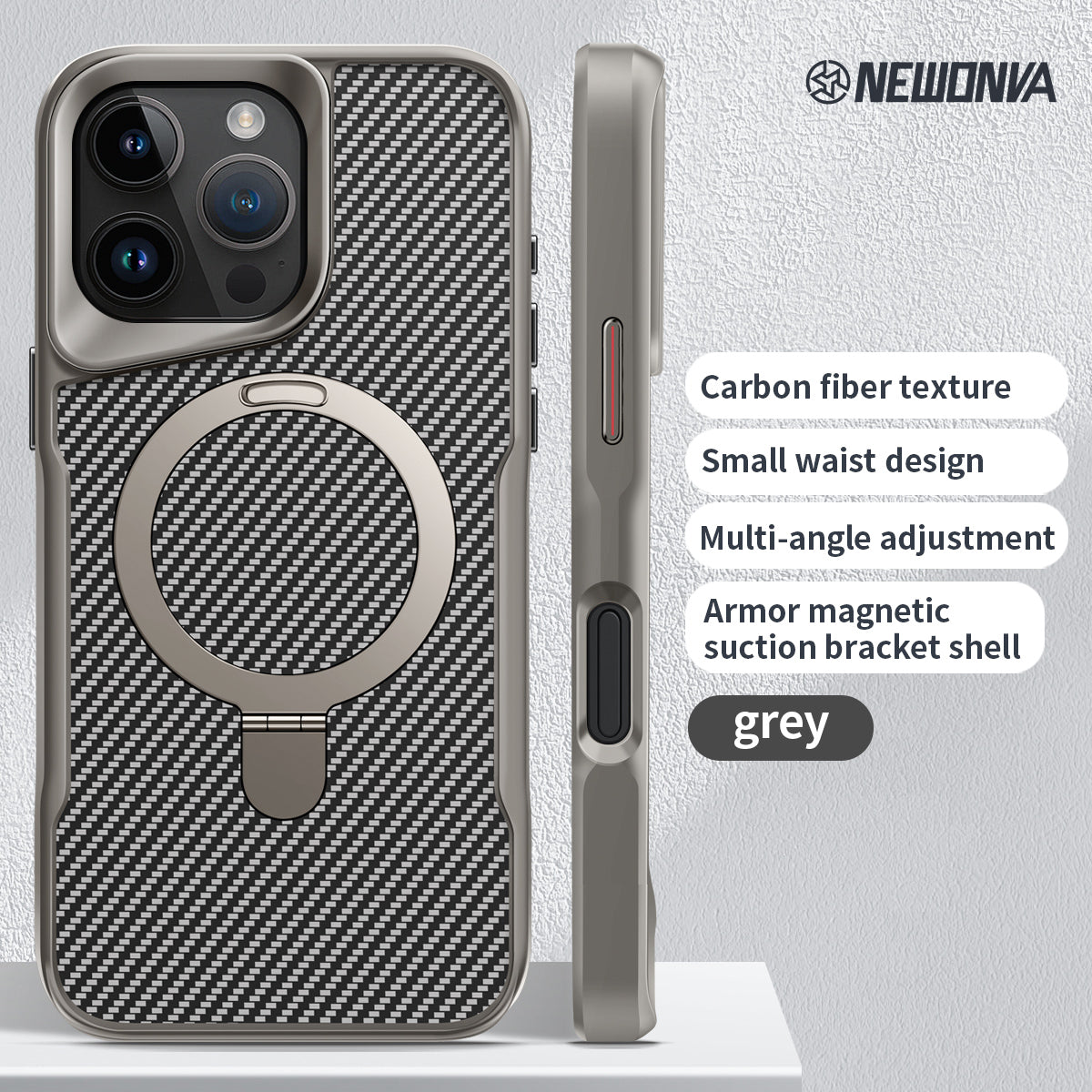 NEWONVA Original Design Magnetic Suction Bracket Phone Case, Compatible with iPhone 17/16/15/14/13/12, Samsung Smartphones