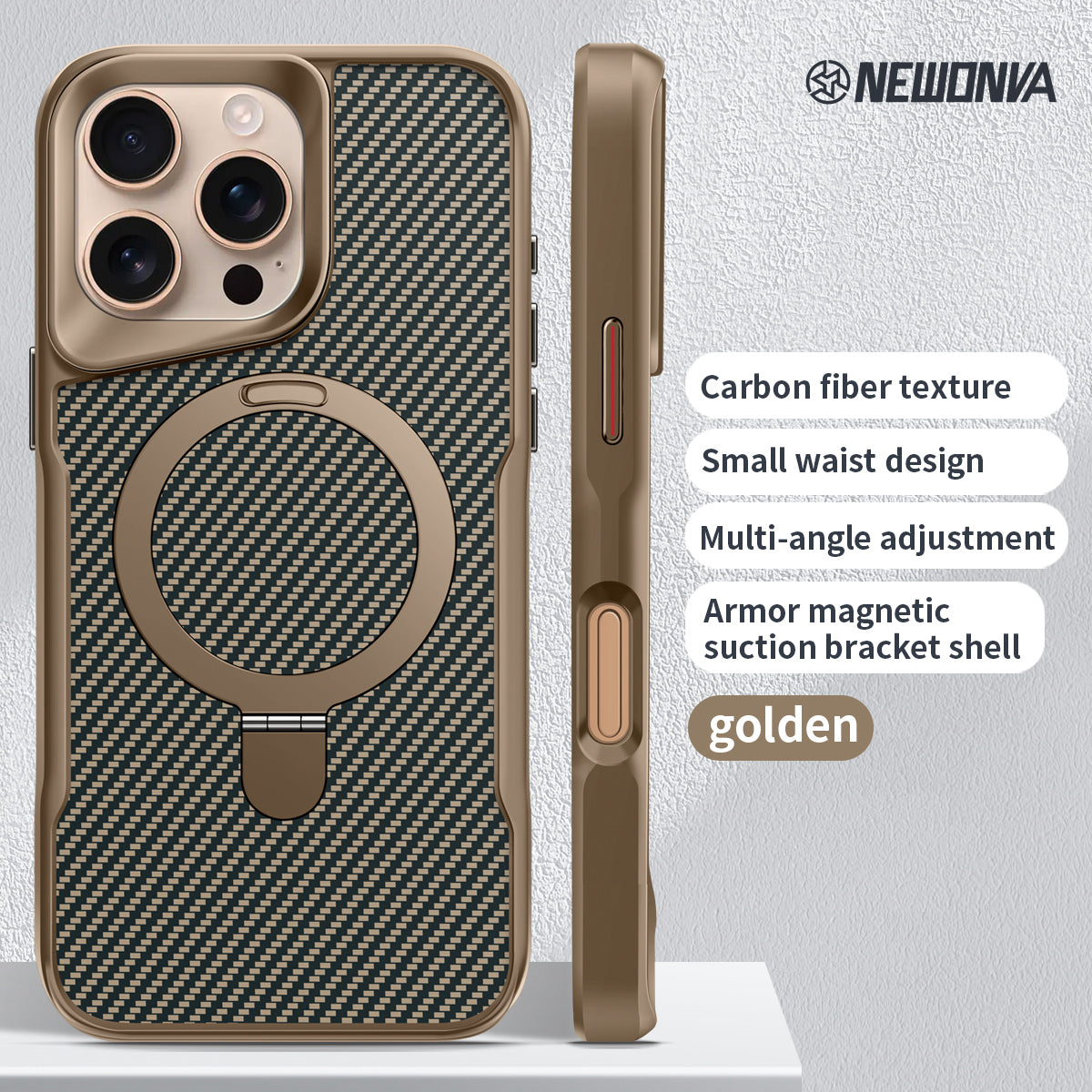 NEWONVA Original Design Magnetic Suction Bracket Phone Case, Compatible with iPhone 17/16/15/14/13/12, Samsung Smartphones