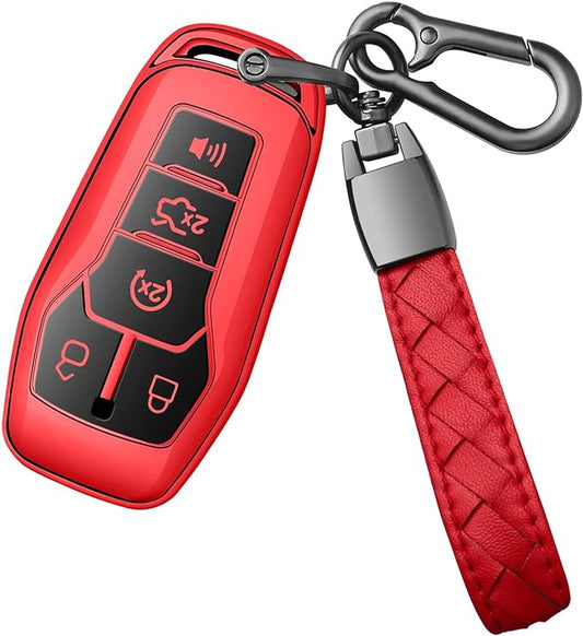 Sindeda for Ford Key Fob Cover with Keychain Premium Soft TPU Full Protection Key Case Shell Compatible with 2013-2016 Ford Fusion 2015-2017 Ford Mustang F-150 Explorer