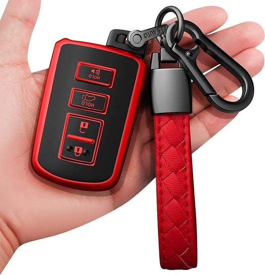 indeda for Toyota Key fob Cover with Leather Keychain,Soft TPU Full Cover Protection Key Case for Toyota Corolla, Camry, Avalon, Rav 4, Highlander Key Fob Shell