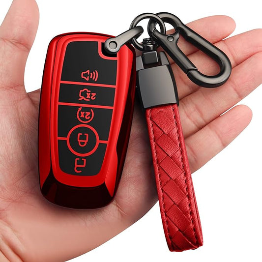 Sindeda for Ford Key Fob Cover With Keychain Premium Soft TPU Full Protection Key Case Shell Compatible with Ford Explorer Mustang Fusion Escape F150 F250 F350 F450 F550 Edge