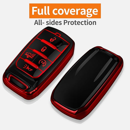 Sindeda for Dodge Key Fob Cover with Keychain Soft Full Protection Key Shell Key Case Compatible with 2019-2023 Dodge RAM 1500 2500 3500