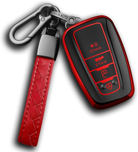 Sindeda Compatible With Toyota Key fob Cover with Leather Keychain,Soft TPU Full Cover Protection,Key fob case for RAV4 Camry Avalon Corolla Highlander C-HR Prius Smart Remote,Key Fob Shell