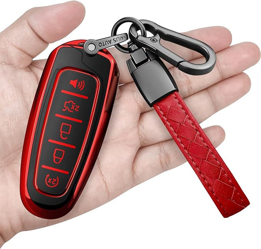 Sindeda for Ford Key Fob Cover with Keychain Soft Full Protection Key Shell Key Case Compatible with Ford C-Max Edge Escape Expedition Explorer Flex Focus Taurus Lincoln MKS MKT MKX Navigator